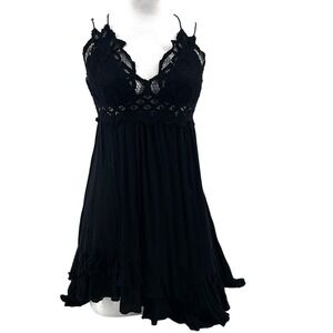 FP One Women Lace Slip Dress M Black Lacey Goth Whimsigoth Fairy Grunge Coquette